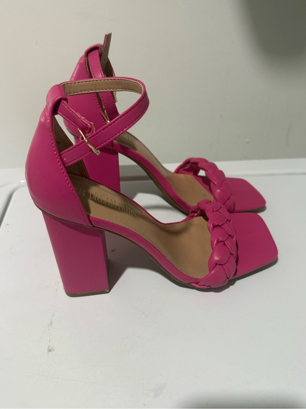 Dream Pairs Hot Pink Braided Strap Block Heel Sandals